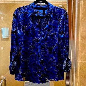 Blue & Black silk Alice & Olivia blouse.